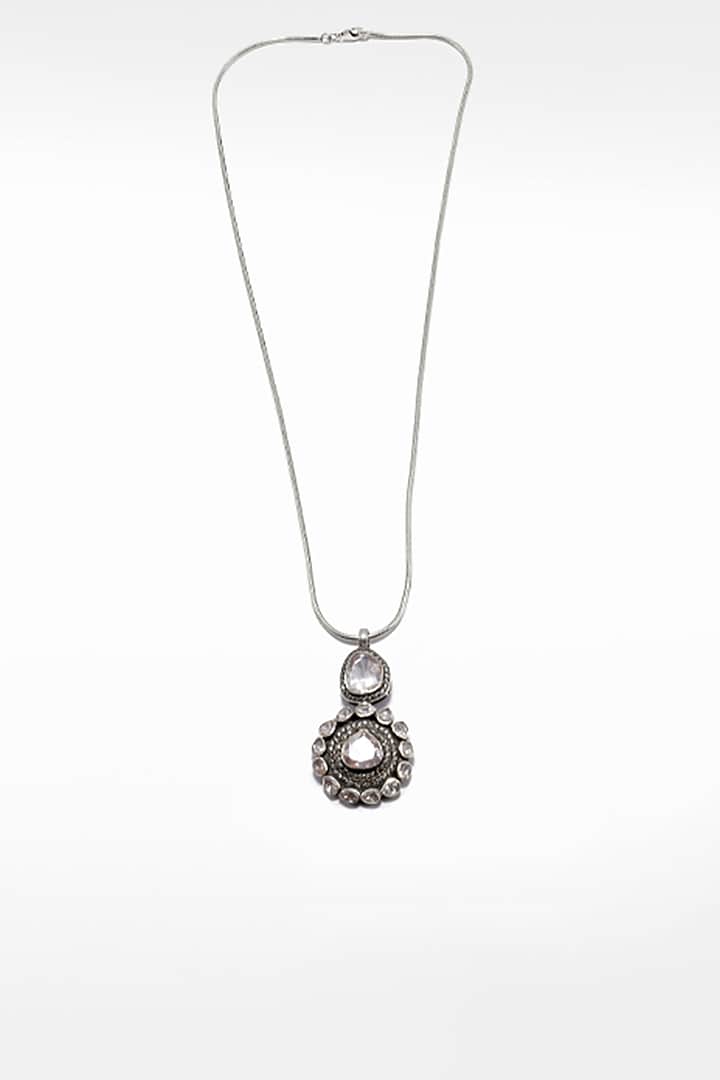 Silver Moissanite Long Pendant Necklace by Sangeeta Boochra