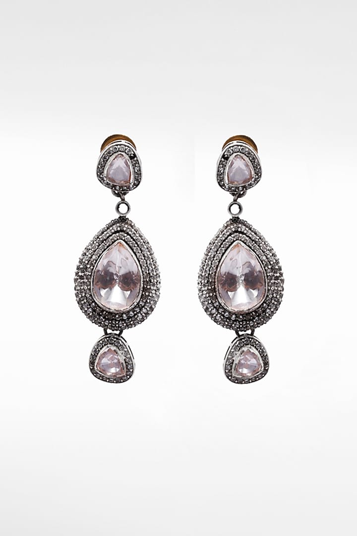 Silver Moissanite Drop Earrings by Sangeeta Boochra