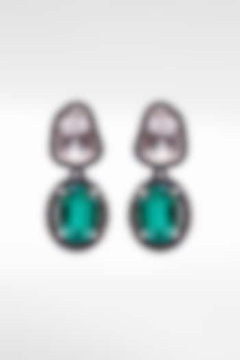 Silver Moissanite & Green Onyx Teardrop Earrings by Sangeeta Boochra
