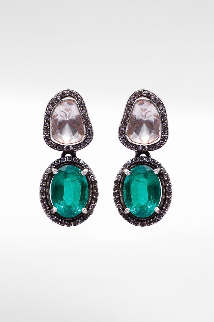 Silver Moissanite & Green Onyx Teardrop Earrings by Sangeeta Boochra at Pernia's Pop Up Shop