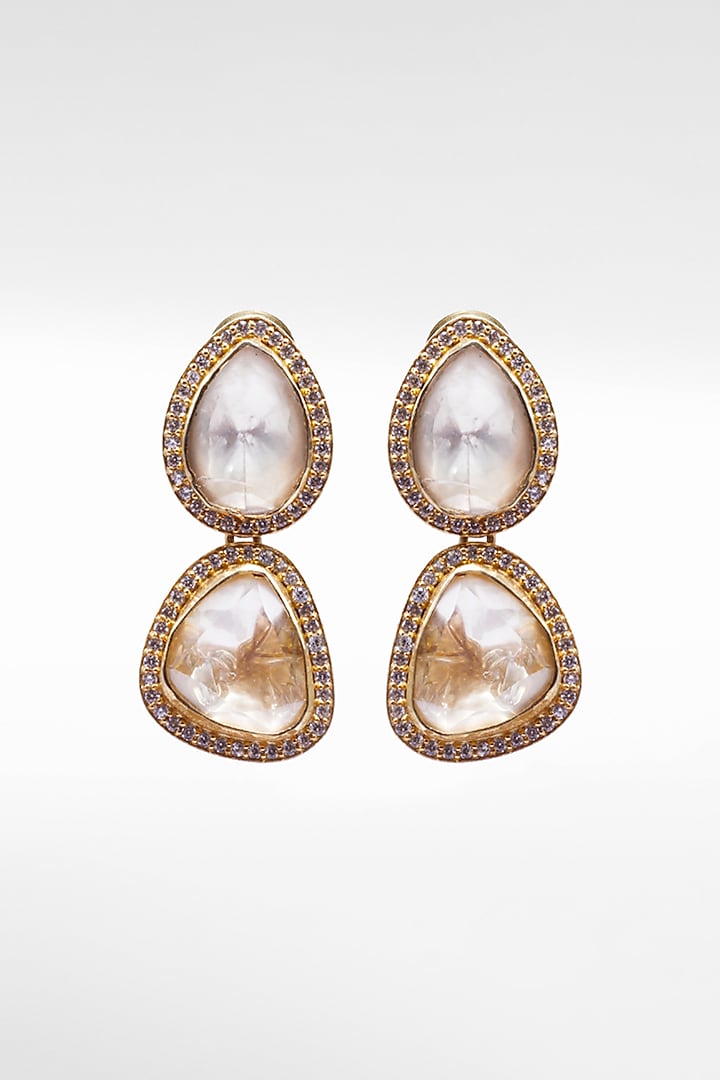 Gold Plated Moissanite Teardrop Earrings by Sangeeta Boochra