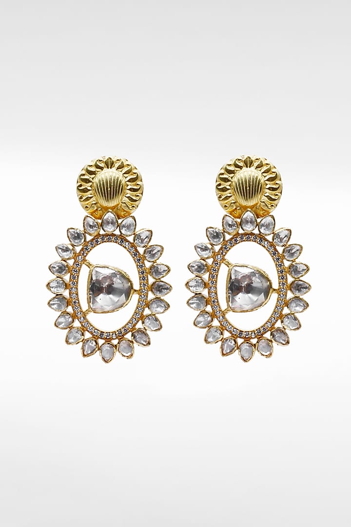 Gold Plated Moissanite Earrings by Sangeeta Boochra