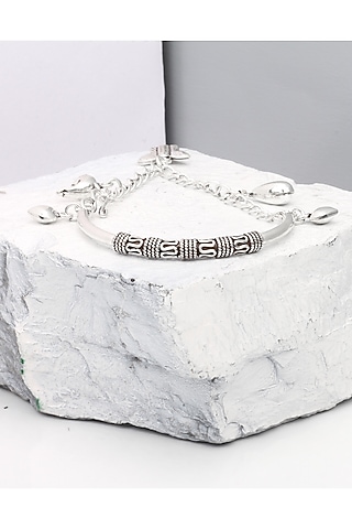 Silver Finish Motifs Adjustable Bracelet In Sterling Silver by Sangeeta Boochra