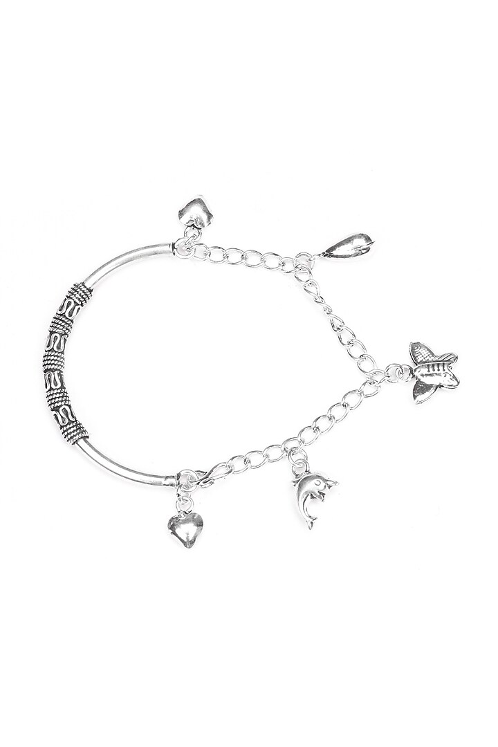 Silver Finish Motifs Adjustable Bracelet In Sterling Silver by Sangeeta Boochra at Pernia's Pop Up Shop