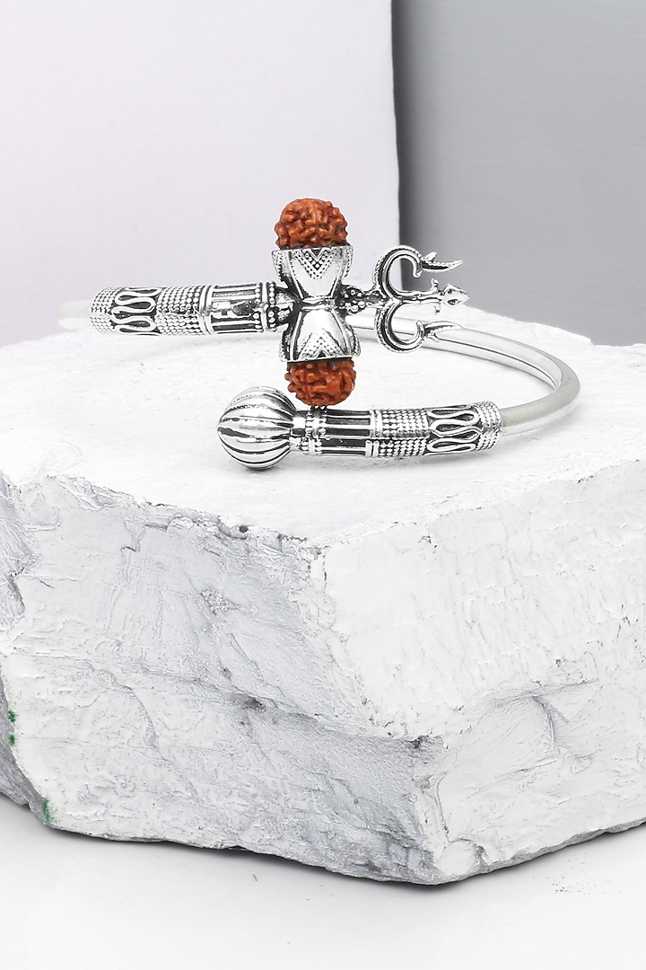 Silver Finish Rudraksha Trishul Openable Bangle In Sterling Silver by Sangeeta Boochra at Pernia's Pop Up Shop