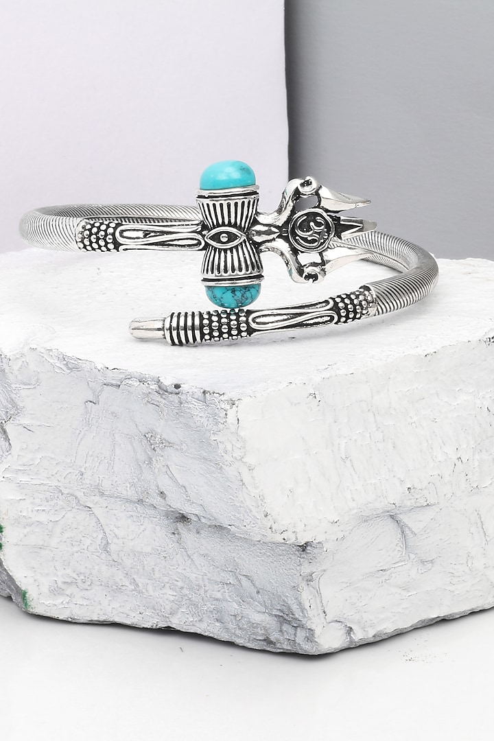 Silver Finish Turquoise Stone Trishul Openable Bangle In Sterling Silver by Sangeeta Boochra at Pernia's Pop Up Shop