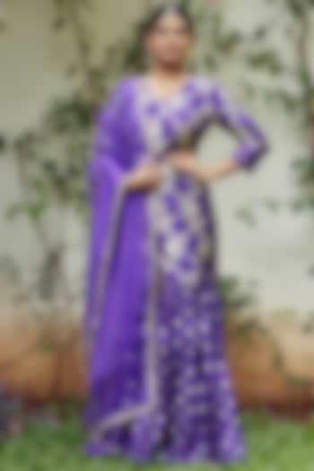 Purple Jaal Gharara Set by Sobariko