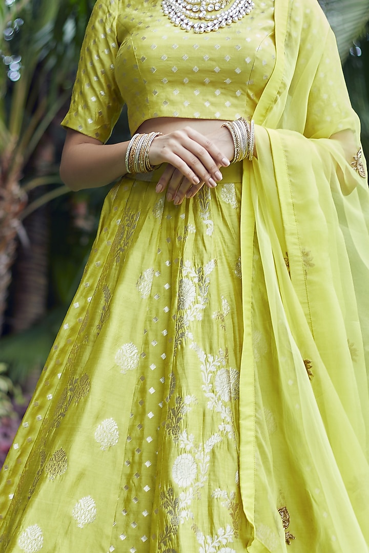 Lime Green Brocade Wedding Lehenga Set by Sobariko at Pernia's Pop Up Shop