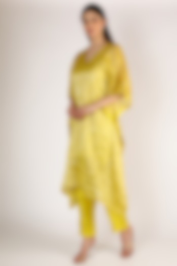 Lime Yellow Zari Embellished Pant Set by Sobariko