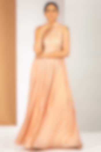 Pastel Peach Gown With Pipework by Siyaahi by Poonam & Rohit at Pernia's Pop Up Shop