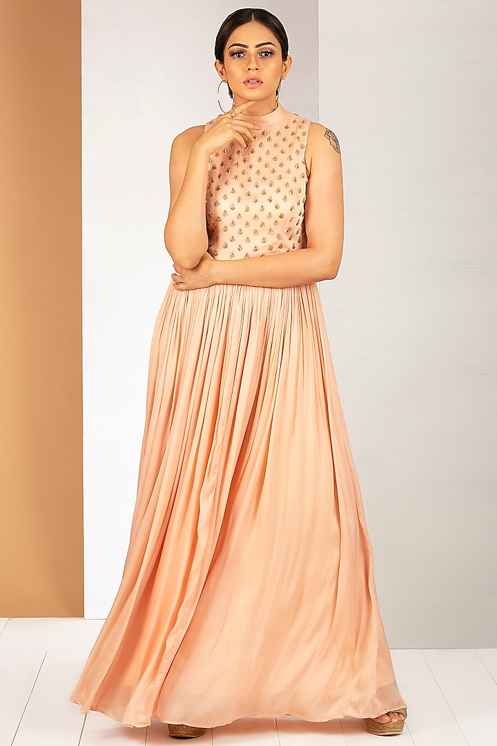 Pastel Peach Gown With Pipework by Siyaahi by Poonam & Rohit at Pernia's Pop Up Shop