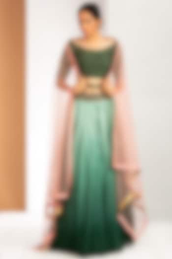 Green Ombre Wedding Lehenga Set by Siyaahi by Poonam & Rohit at Pernia's Pop Up Shop