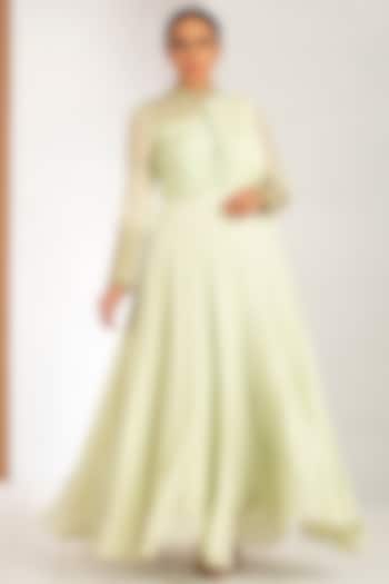 Luminary Green Party Wear Gown With Attached Dupatta by Siyaahi by Poonam & Rohit at Pernia's Pop Up Shop