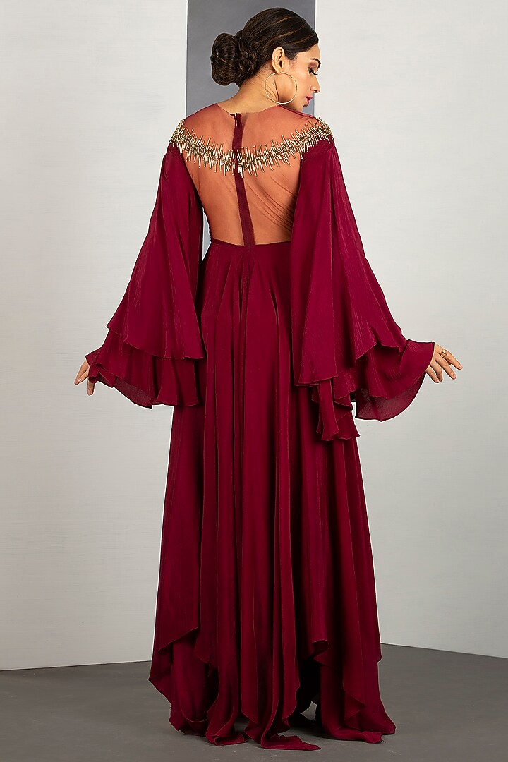 Merlot Red Gown With Pipework by Siyaahi by Poonam & Rohit at Pernia's Pop Up Shop