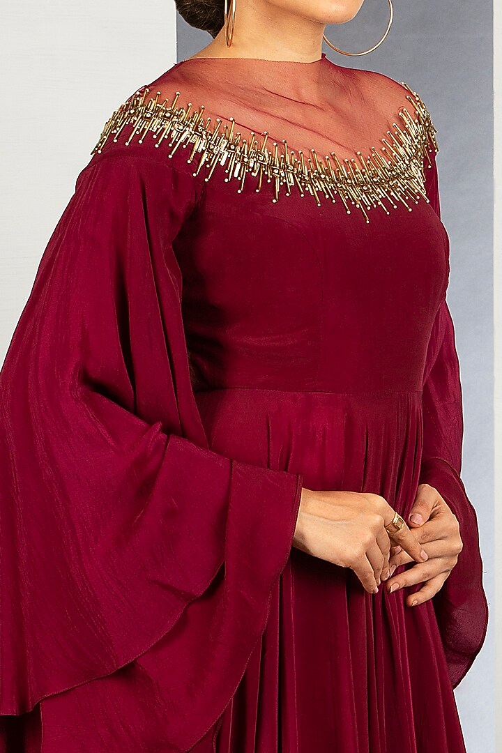 Merlot Red Gown With Pipework by Siyaahi by Poonam & Rohit at Pernia's Pop Up Shop