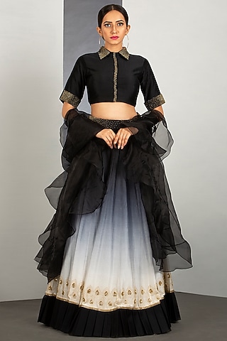 Black & Grey OmbreFlared Lehenga Set by Siyaahi by Poonam & Rohit
