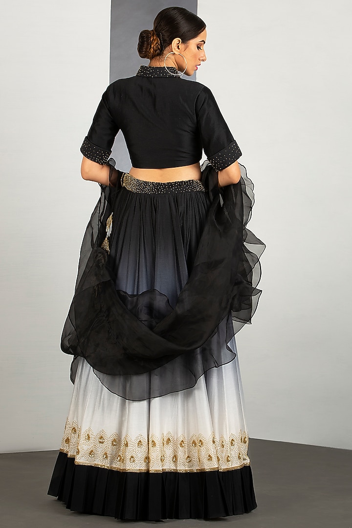 Black & Grey OmbreFlared Wedding Lehenga Set by Siyaahi by Poonam & Rohit at Pernia's Pop Up Shop