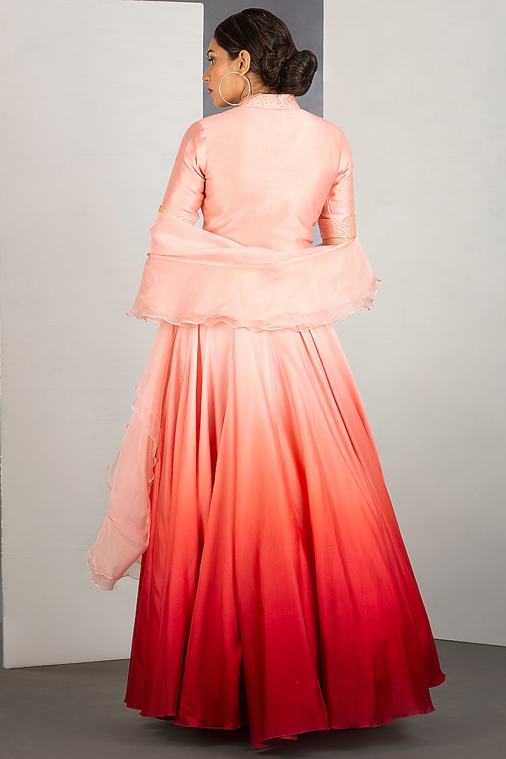 Pastel Pink & Blood Orange OmbreWedding Lehenga by Siyaahi by Poonam & Rohit at Pernia's Pop Up Shop