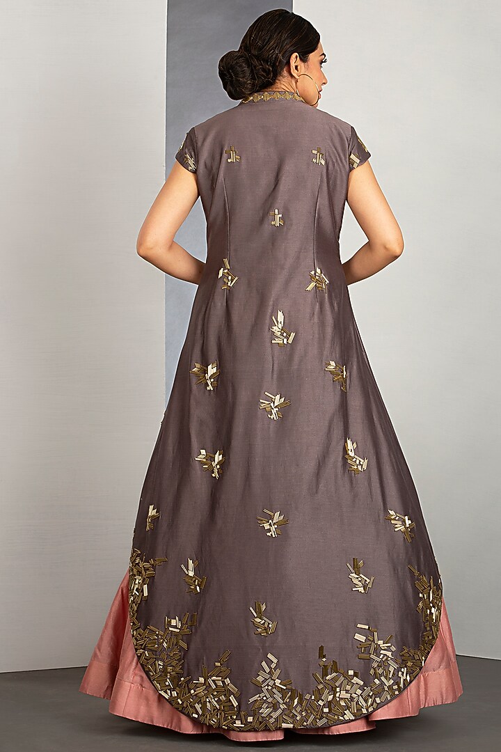 Dark Flesh Pink High-Low Skirt Set by Siyaahi by Poonam & Rohit at Pernia's Pop Up Shop