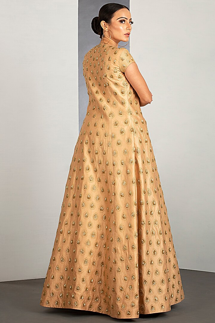 Chocolate Brown Gown With Embroidered Jacket by Siyaahi by Poonam & Rohit at Pernia's Pop Up Shop