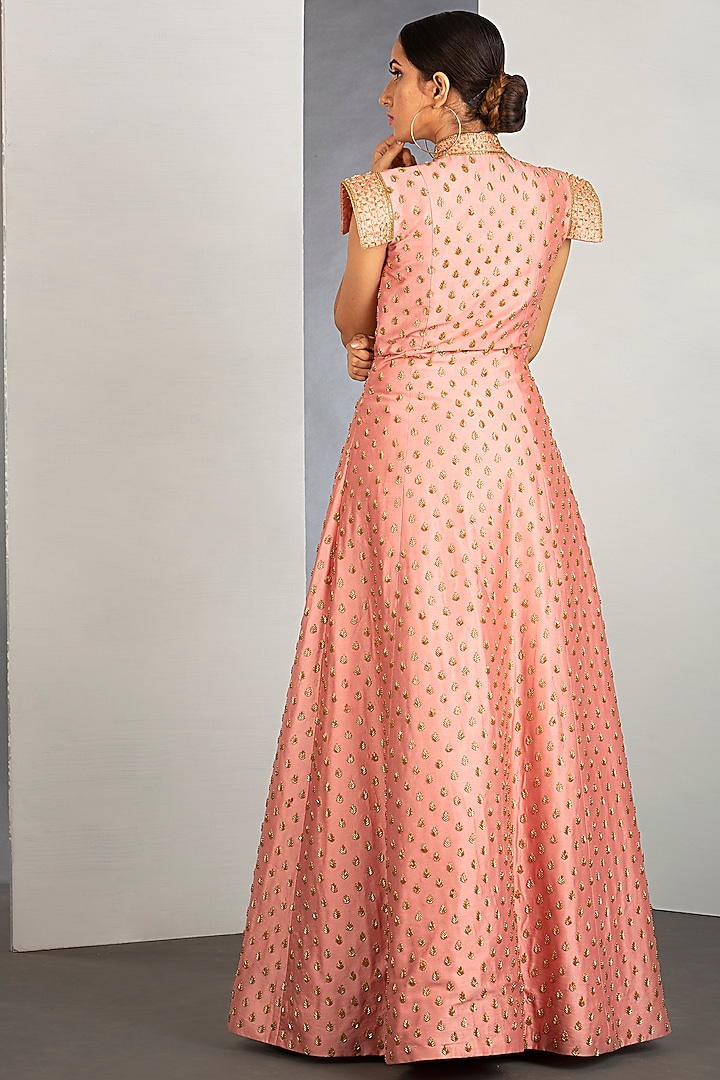 Terracotta Pink Jacket Skirt With Pipework by Siyaahi by Poonam & Rohit at Pernia's Pop Up Shop