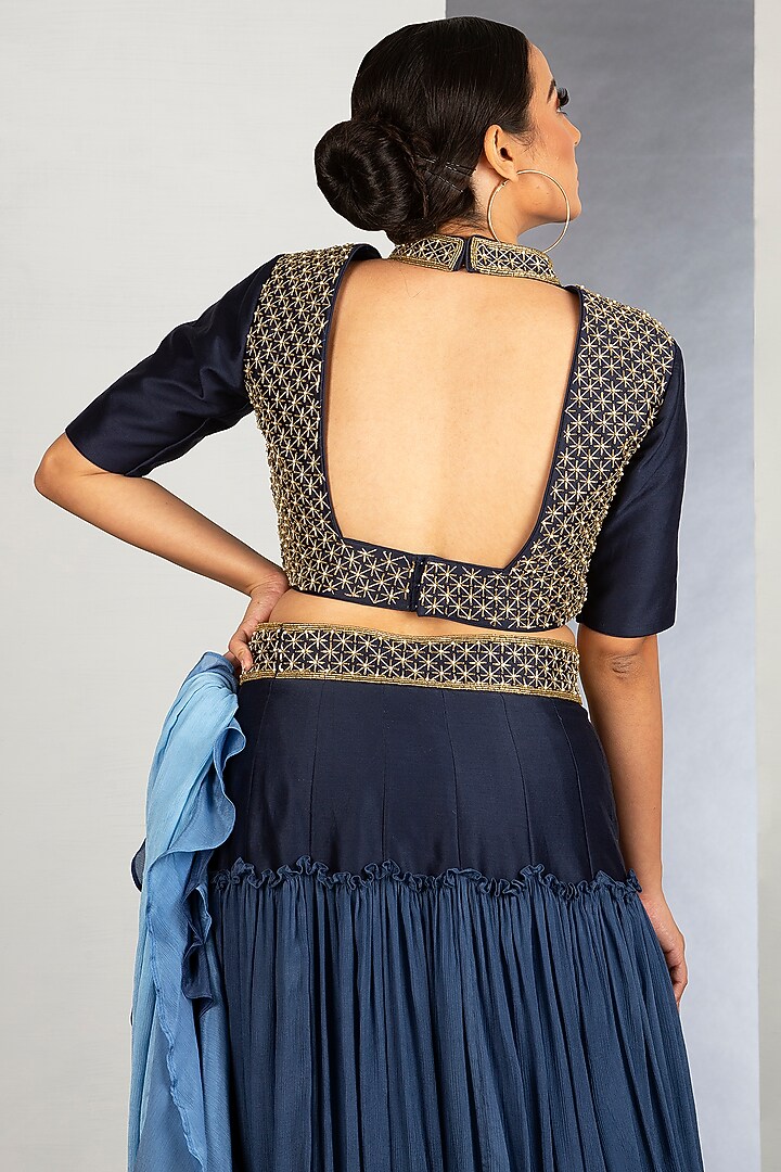Navy Blue & Summit Blue OmbreWedding Lehenga Set by Siyaahi by Poonam & Rohit at Pernia's Pop Up Shop