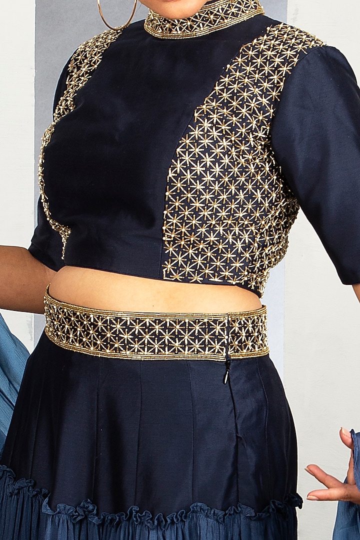 Navy Blue & Summit Blue OmbreWedding Lehenga Set by Siyaahi by Poonam & Rohit at Pernia's Pop Up Shop