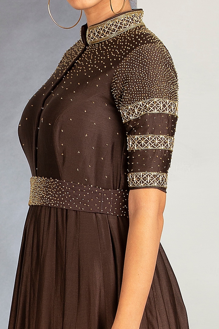 Palish Brown & Cappuccino Brown OmbreEmbroidered Gown by Siyaahi by Poonam & Rohit at Pernia's Pop Up Shop
