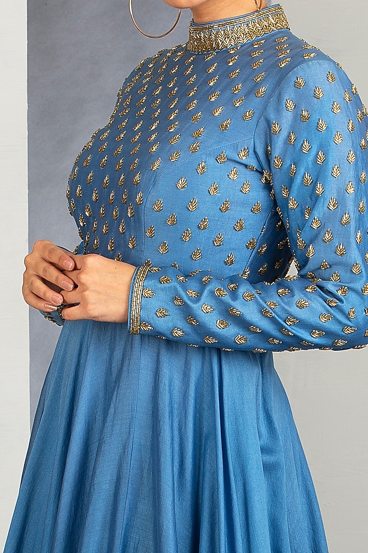 Sky Blue & Nautilus Blue OmbreEmbroidered Gown by Siyaahi by Poonam & Rohit at Pernia's Pop Up Shop