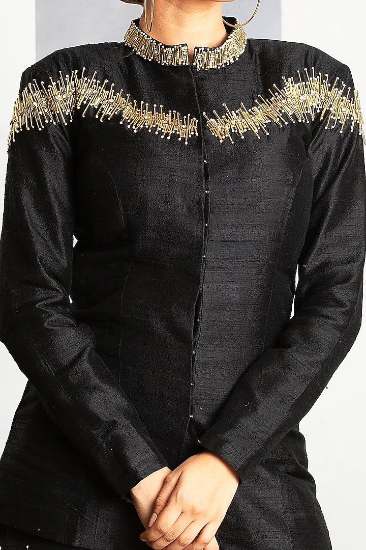 Jet Black Chanderi Silk Wedding Sharara Set by Siyaahi by Poonam & Rohit at Pernia's Pop Up Shop