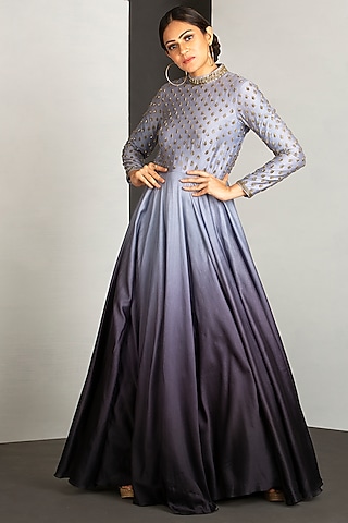 Silver Grey & Shadow Grey OmbreGown by Siyaahi by Poonam & Rohit