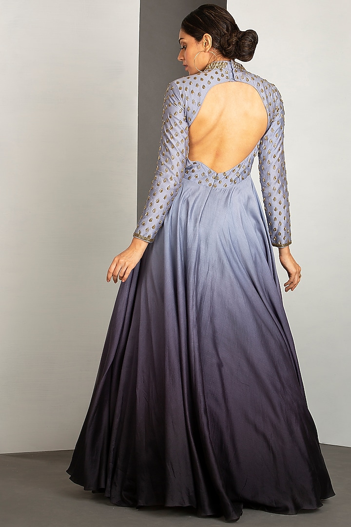 Silver Grey & Shadow Grey OmbreGown by Siyaahi by Poonam & Rohit at Pernia's Pop Up Shop