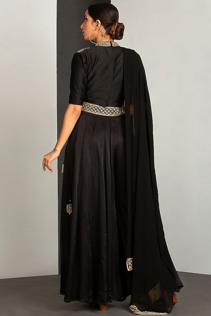 Jet Black Georgette Palazzo Pant Set by Siyaahi by Poonam & Rohit at Pernia's Pop Up Shop