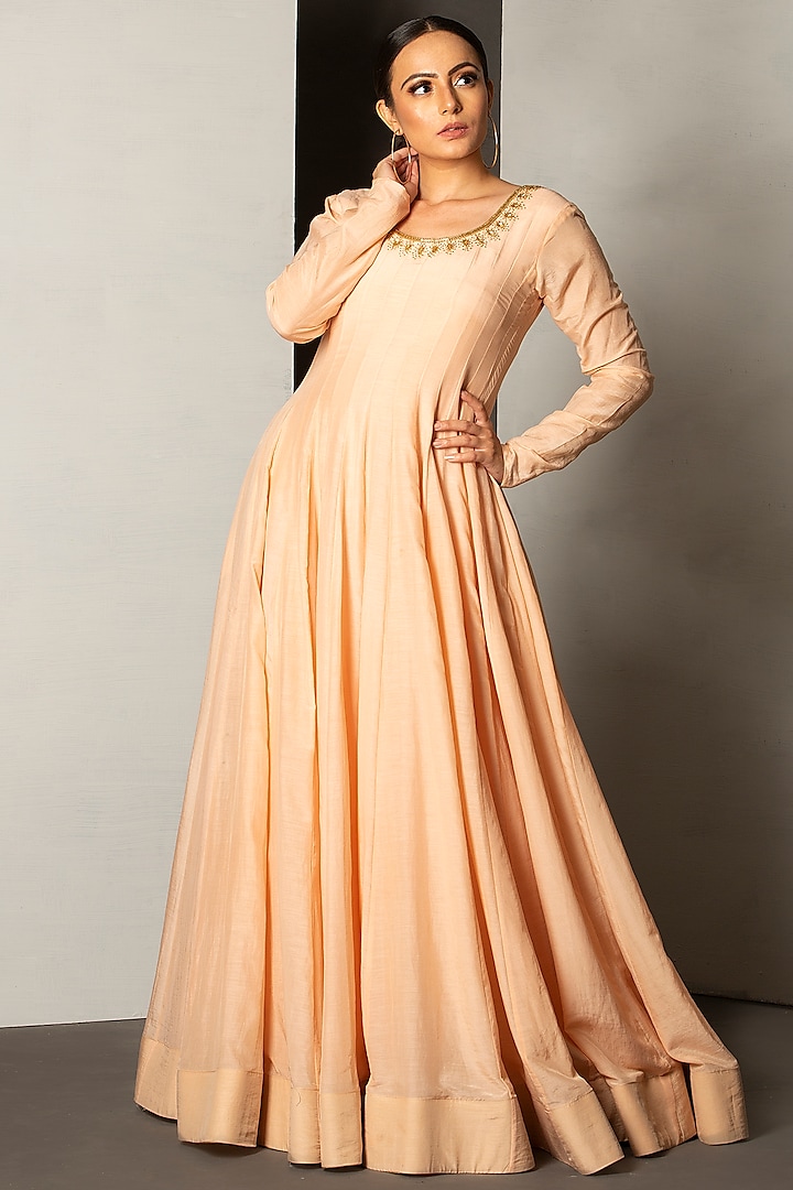 Sepia Beige Embroidered Gown by Siyaahi by Poonam & Rohit