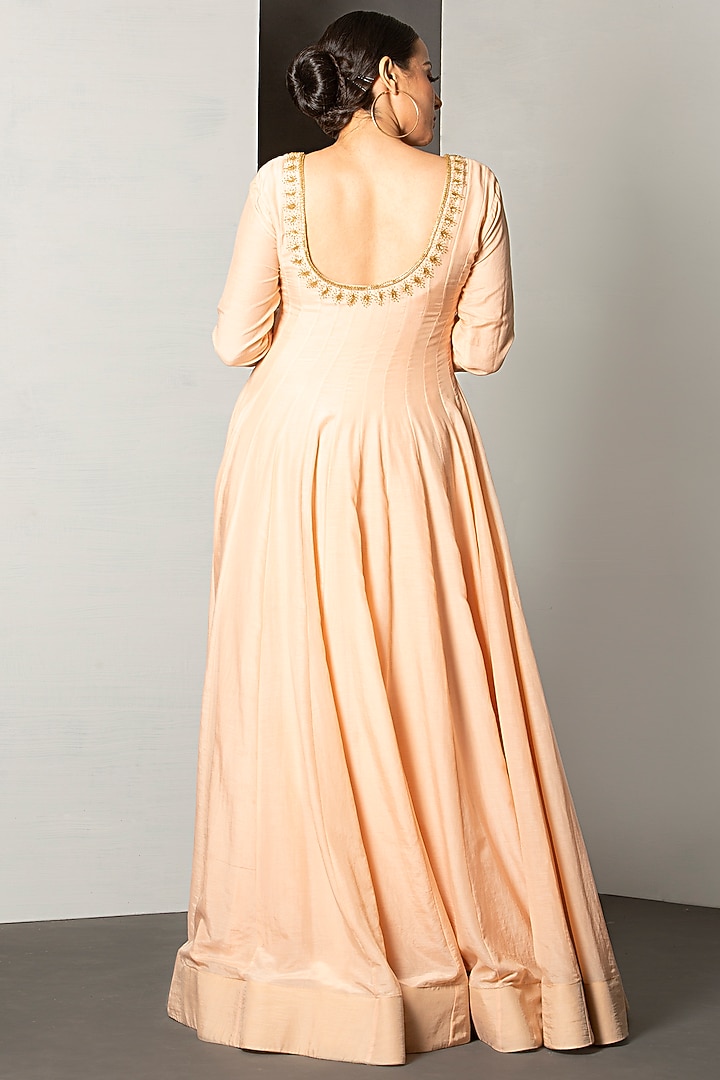 Sepia Beige Embroidered Gown by Siyaahi by Poonam & Rohit at Pernia's Pop Up Shop