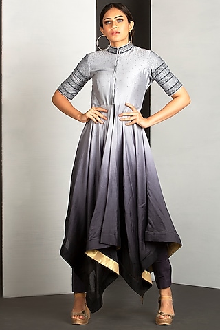 Silver Grey & Shadow Grey OmbreHigh-Low Kurta Set  by Siyaahi by Poonam & Rohit