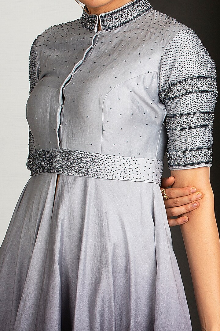 Silver Grey & Shadow Grey OmbreHigh-Low Kurta Set  by Siyaahi by Poonam & Rohit at Pernia's Pop Up Shop