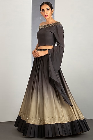 Dark Grey & Beige OmbreLehenga Set by Siyaahi by Poonam & Rohit