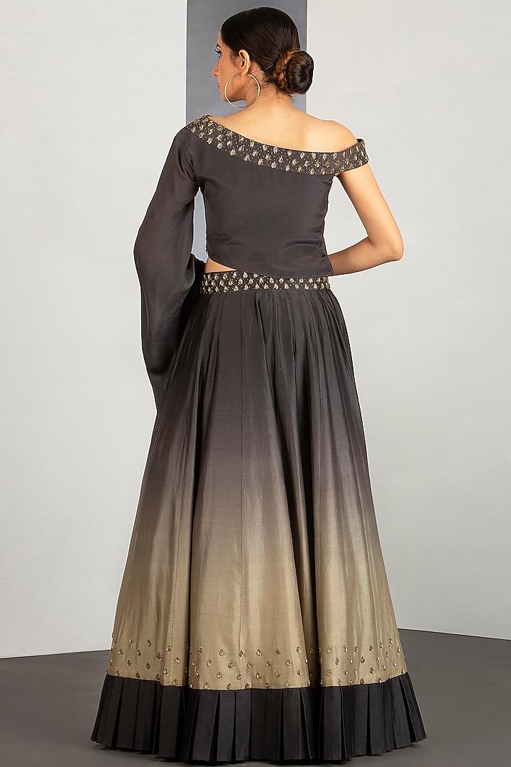 Dark Grey & Beige OmbreWedding Lehenga Set by Siyaahi by Poonam & Rohit at Pernia's Pop Up Shop