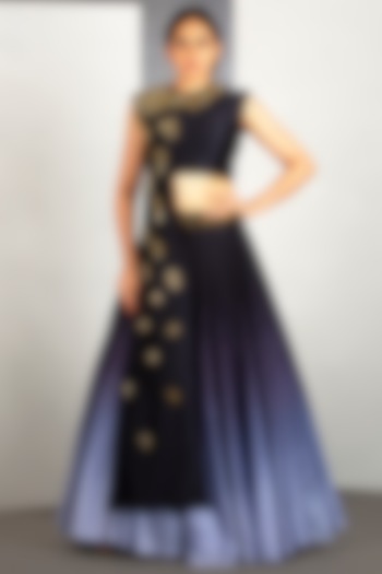 Navy Blue & Iris Blue OmbreLehenga Set by Siyaahi by Poonam & Rohit