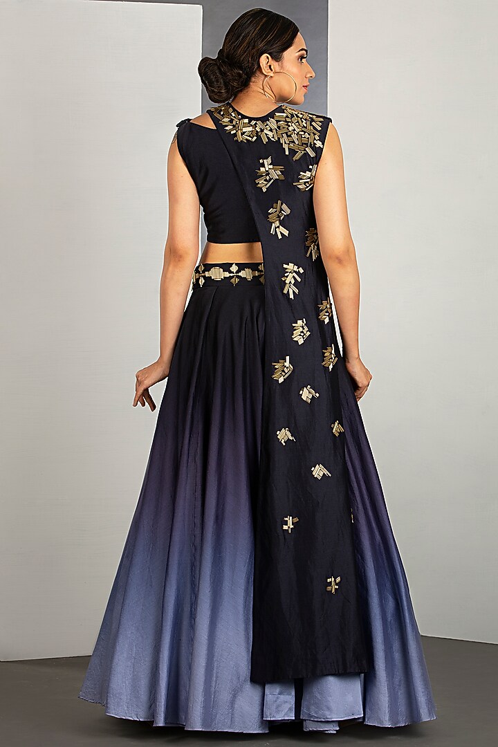 Navy Blue & Iris Blue OmbreWedding Lehenga Set by Siyaahi by Poonam & Rohit at Pernia's Pop Up Shop