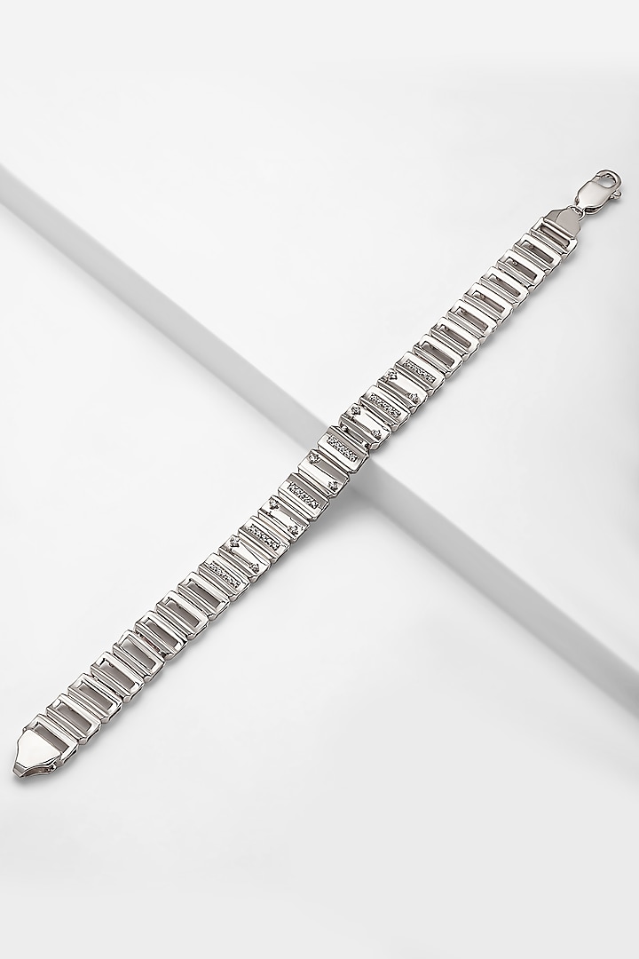 White Finish Cubic Zirconia Bracelet In Sterling Silver by Silberry Men at Pernia's Pop Up Shop