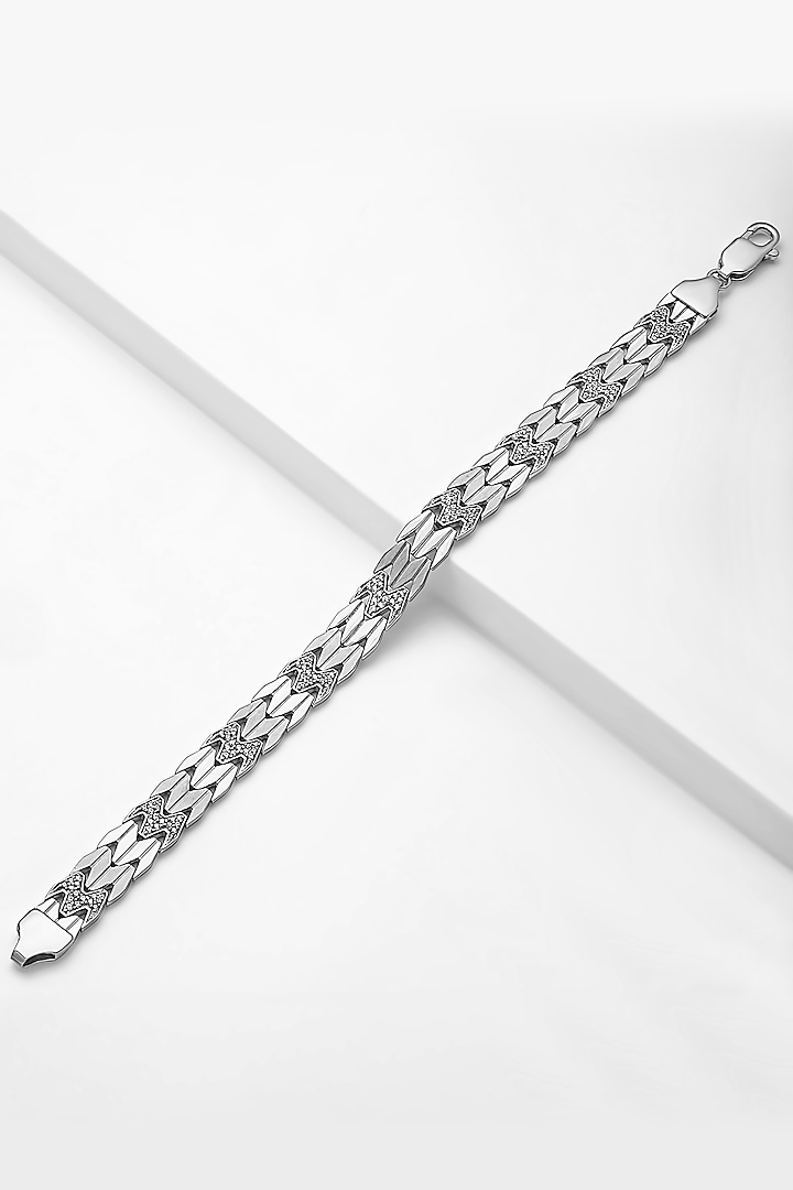 White Finish Cubic Zirconia Bracelet In Sterling Silver by Silberry Men at Pernia's Pop Up Shop
