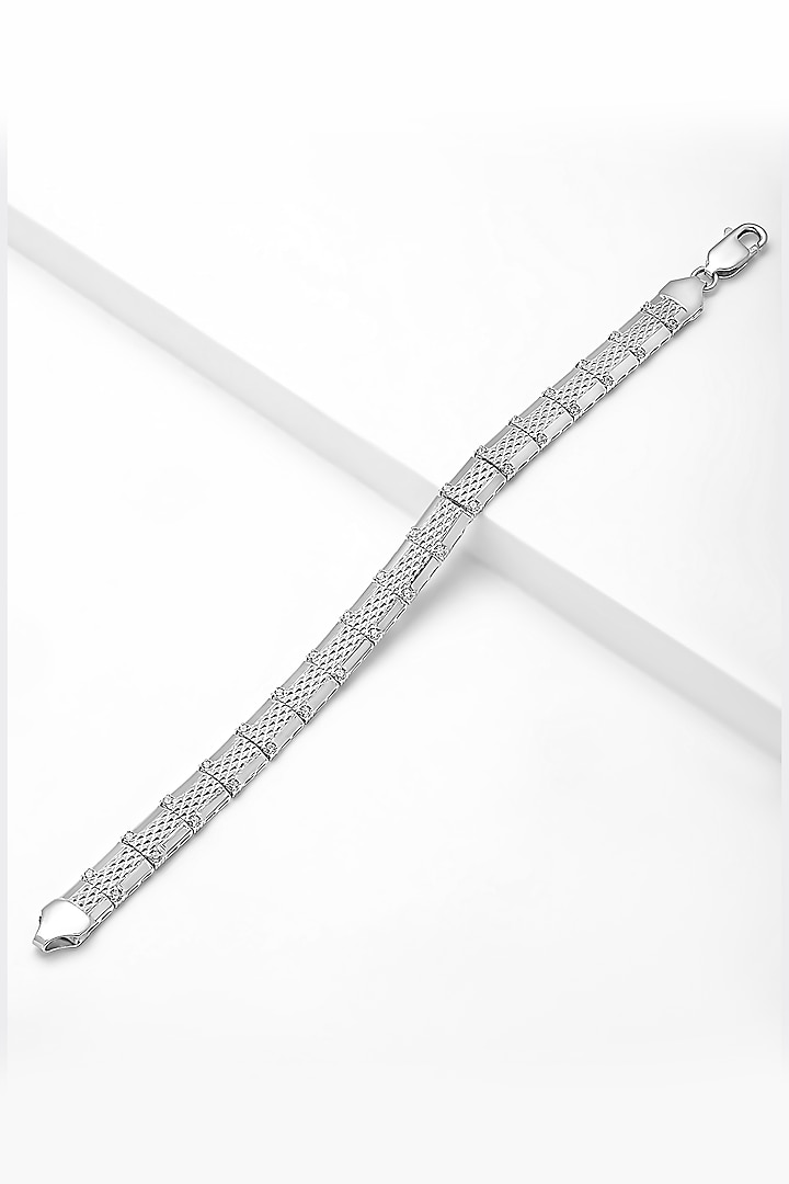 White Finish Cubic Zirconia Bracelet In Sterling Silver by Silberry Men