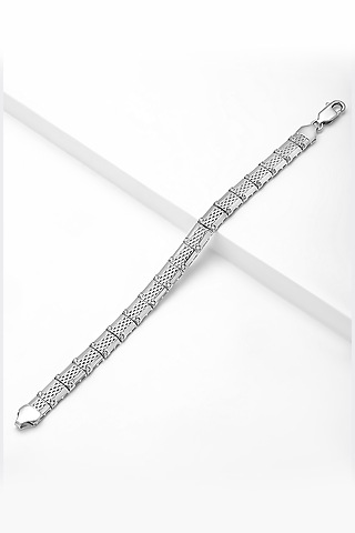 White Finish Cubic Zirconia Bracelet In Sterling Silver by Silberry Men