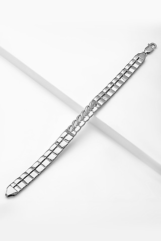 White Finish Cubic Zirconia Bracelet In Sterling Silver by Silberry Men
