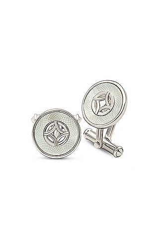 White Finish Mother Of Pearl Cuffs In Sterling Silver by Silberry Men