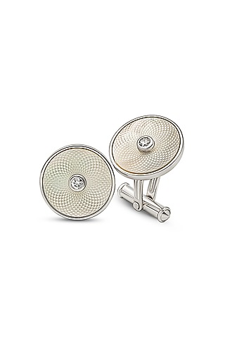 White Finish Mother Of Pearl Cuffs In Sterling Silver by Silberry Men