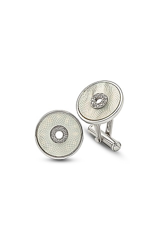 White Finish Mother Of Pearl Cuffs In Sterling Silver by Silberry Men