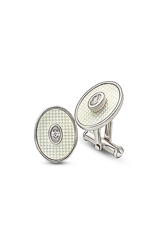 White Finish Mother Of Pearl Cuffs In Sterling Silver by Silberry Men